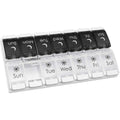 Ezy Dose Push Button 7 Day Pill Case front view showing the 14 large weekly compartments for morning and evening medicine planning.