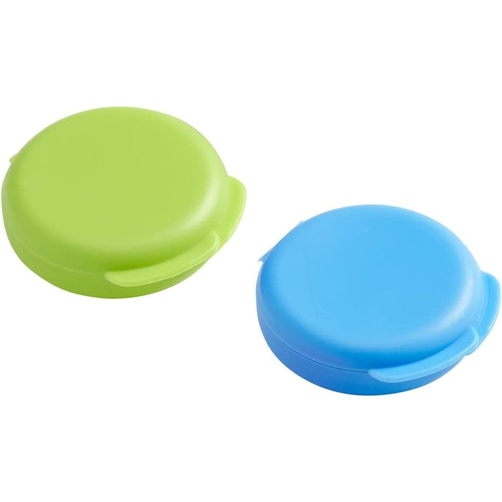 Ezy Dose Daily Round compact pill box blue and green containers front view