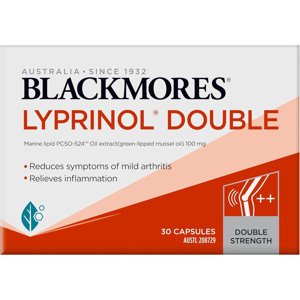 Blackmores Lyprinol Double Strength 30 capsules front packaging for joint health support