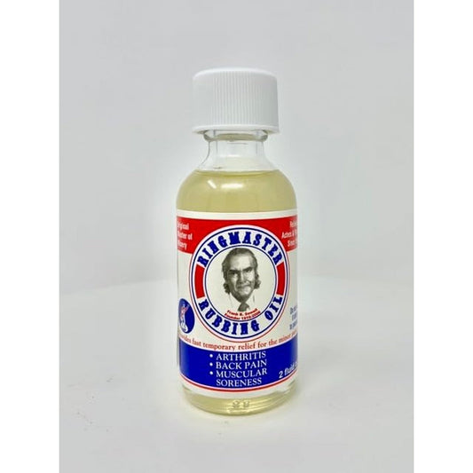 Ringmaster Rubbing Oil front view of 1 ounce bottle for joint pain relief