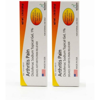 Kayashree MOHNARK Diclofenac Sodium Topical Gel 1% two pack front view showing the arthritis pain relief packaging.