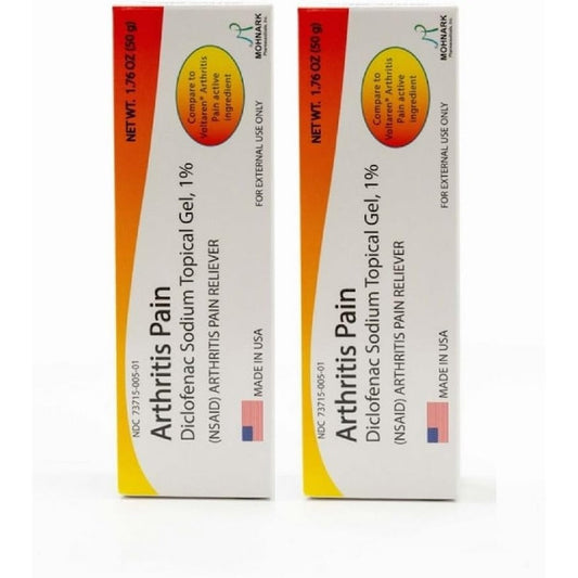 Kayashree MOHNARK Diclofenac Sodium Topical Gel 1% two pack front view showing the arthritis pain relief packaging.