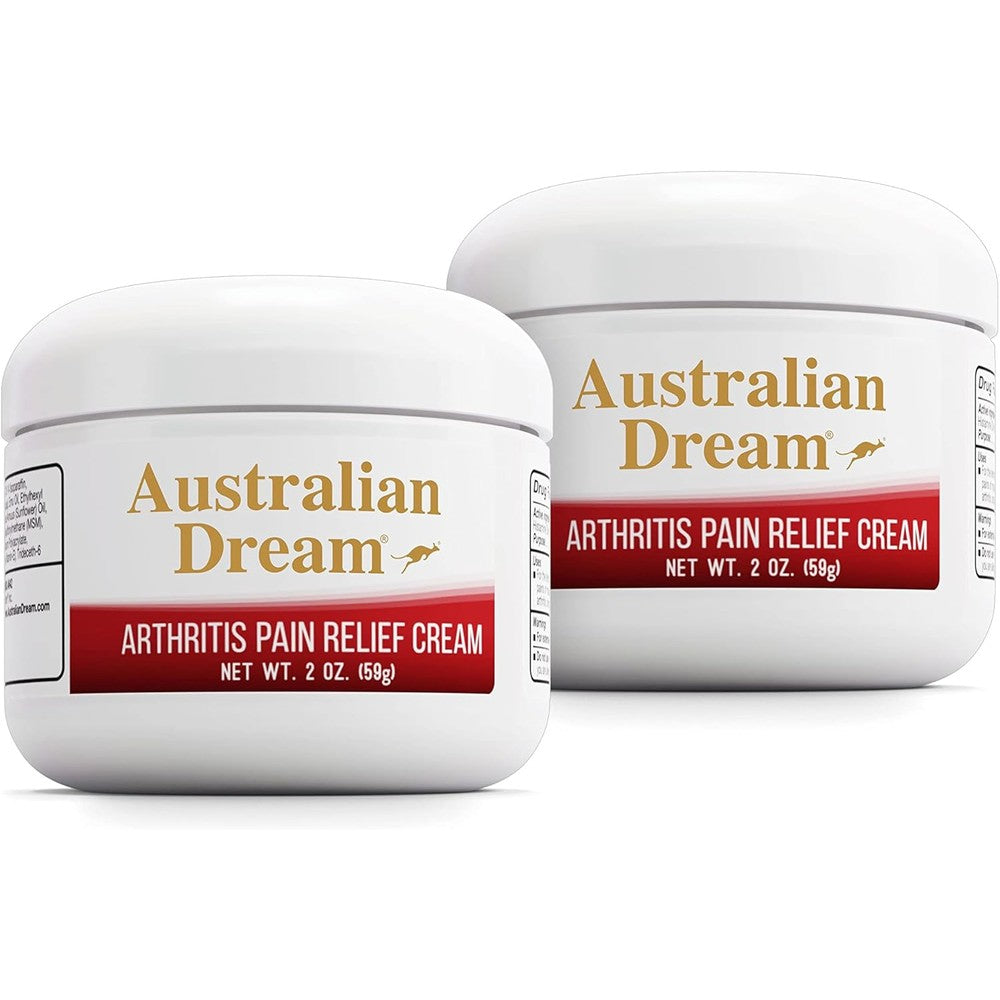 Australian Dream Arthritis Pain Relief Cream two pack front view jar showcasing the original packaging.
