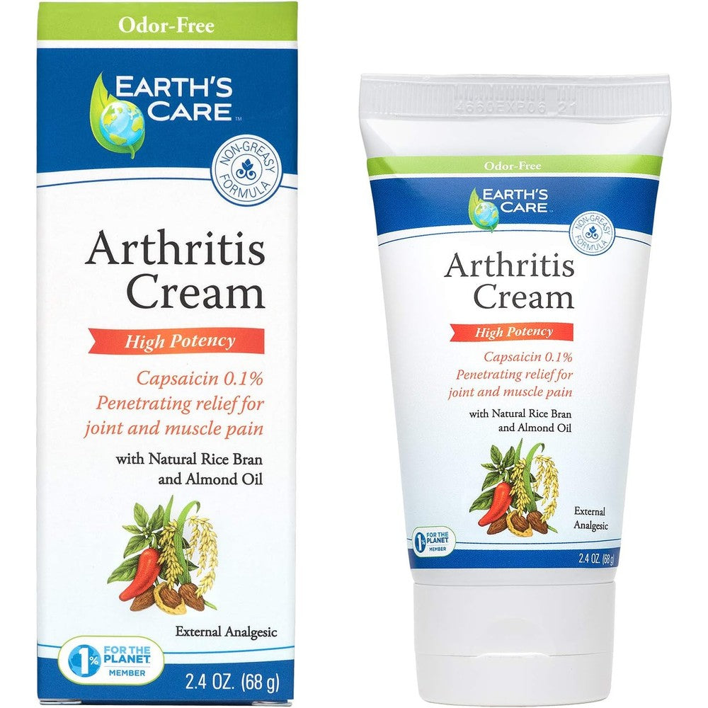 Earth's Care Arthritis Cream 2.4 ounce front view packaging for joint pain relief