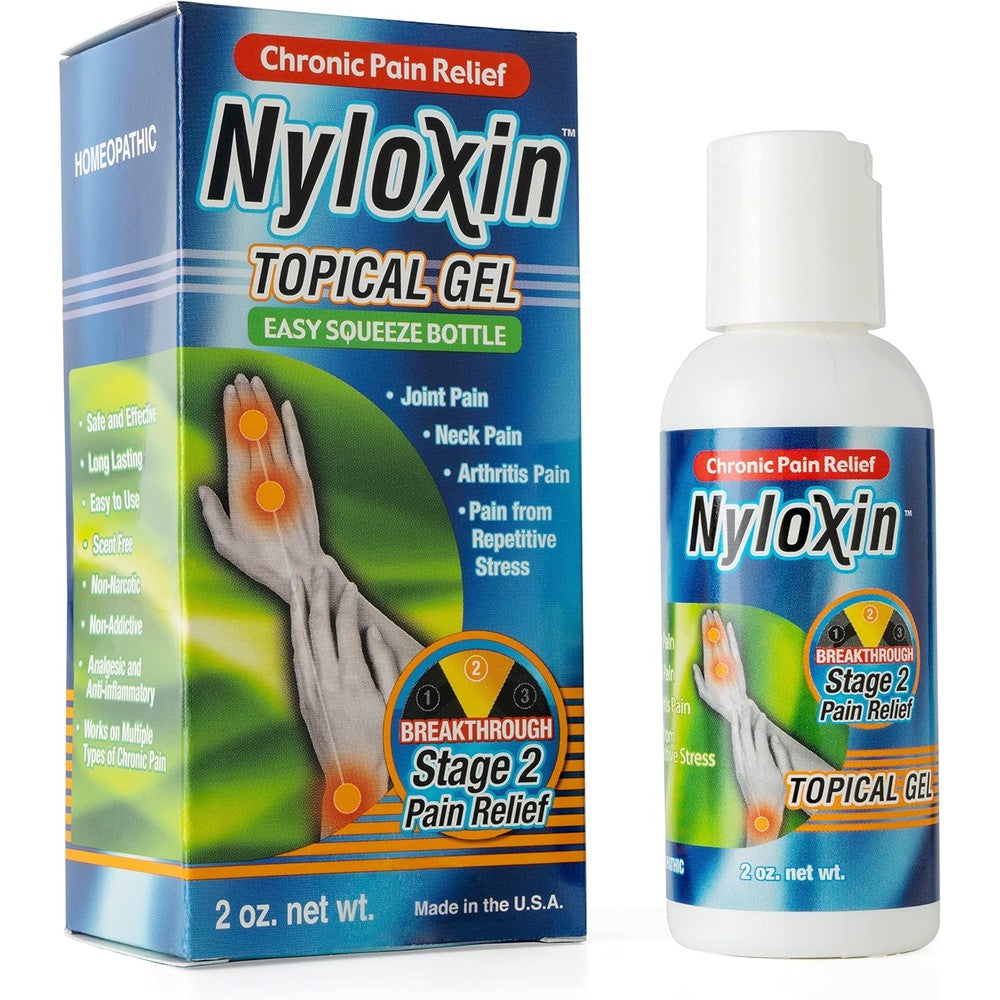 Nyloxin Arthritis Pain Relief Gel front view of the 2 ounce squeeze bottle