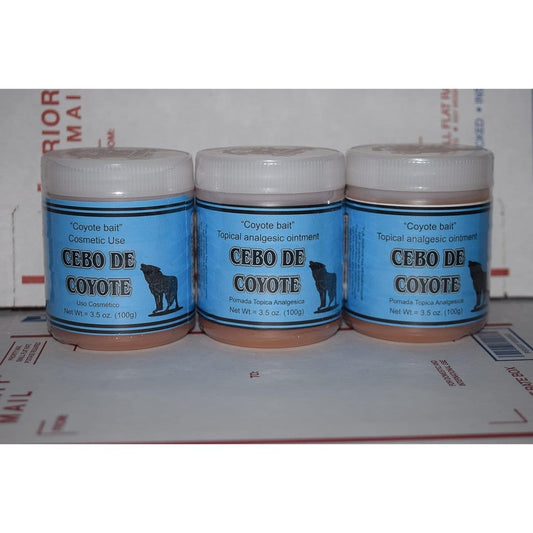 Plantimex Cebo de Coyote Pomada three pack topical analgesic ointment front view for body aches relief