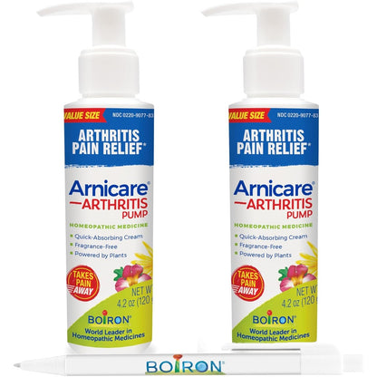 Boiron Arnicare Arthritis Cream twin pack pump bottle front view joint pain relief topical