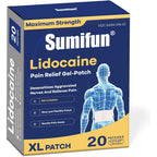Sumifun Extra Large Lidocaine Pain Relief Patches front packaging view showing 20 count maximum strength topical anesthetic