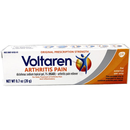 Voltaren Topical Gel one percent front view for arthritis pain relief