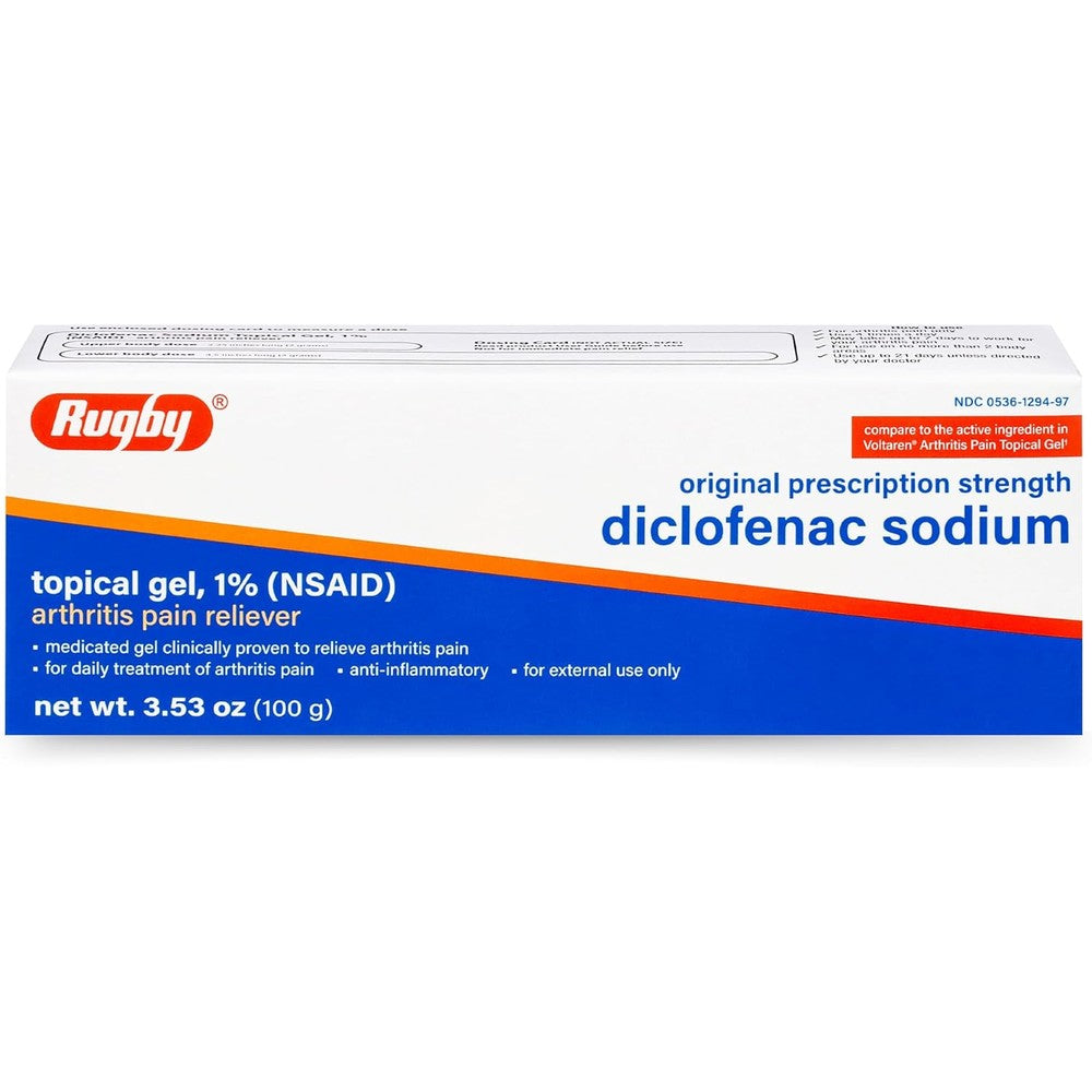 Rugby Laboratories Diclofenac Sodium Topical Gel front view tube for arthritis joint pain relief