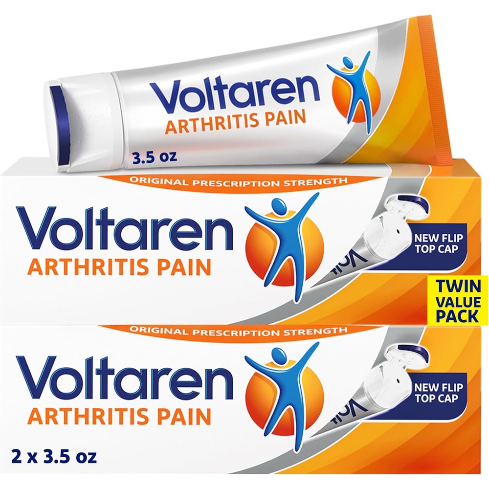 Voltaren Arthritis Pain Gel twin pack front view showing packaging with easy open cap
