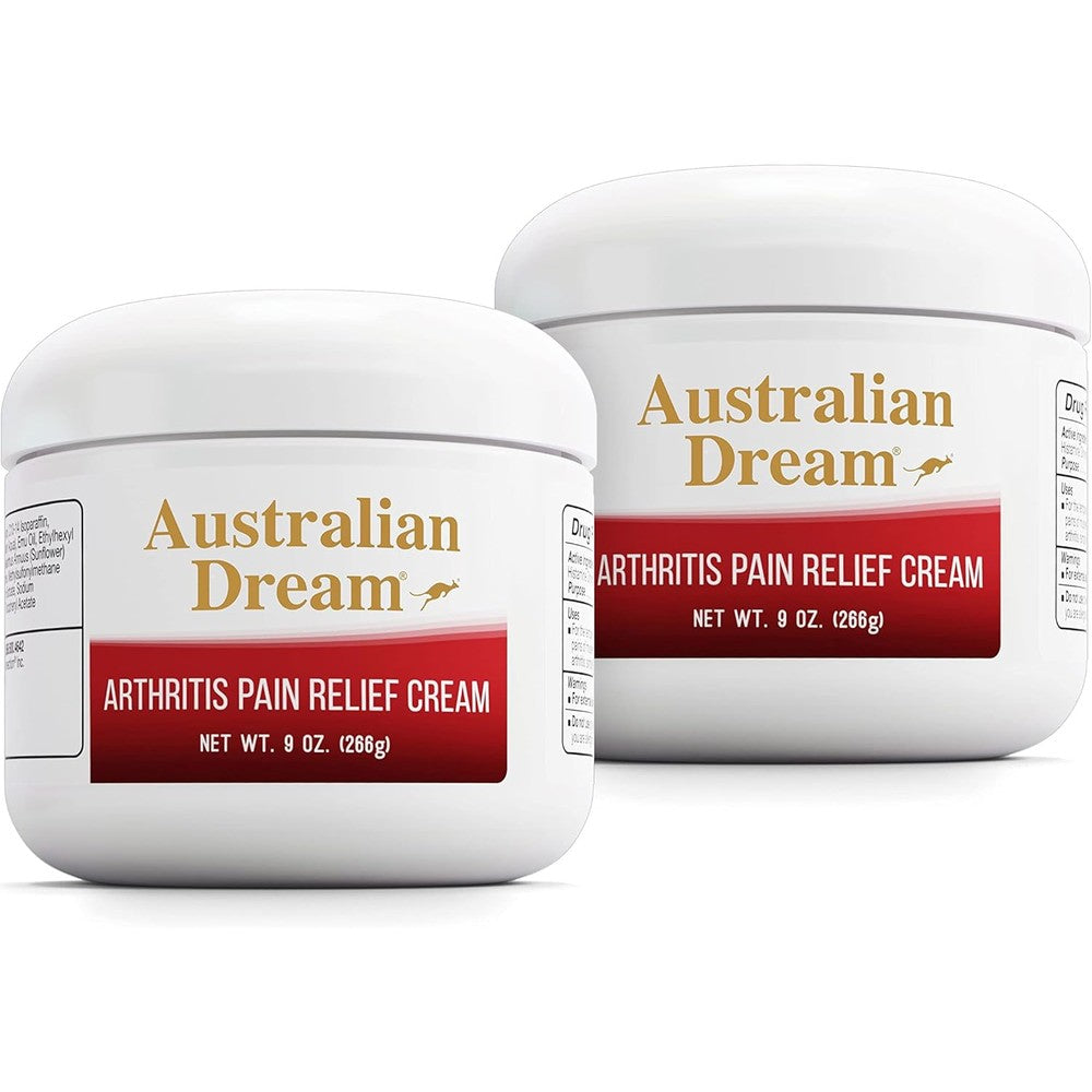 Australian Dream arthritis pain relief cream 9 ounce jar front packaging for muscle and joint pain relief