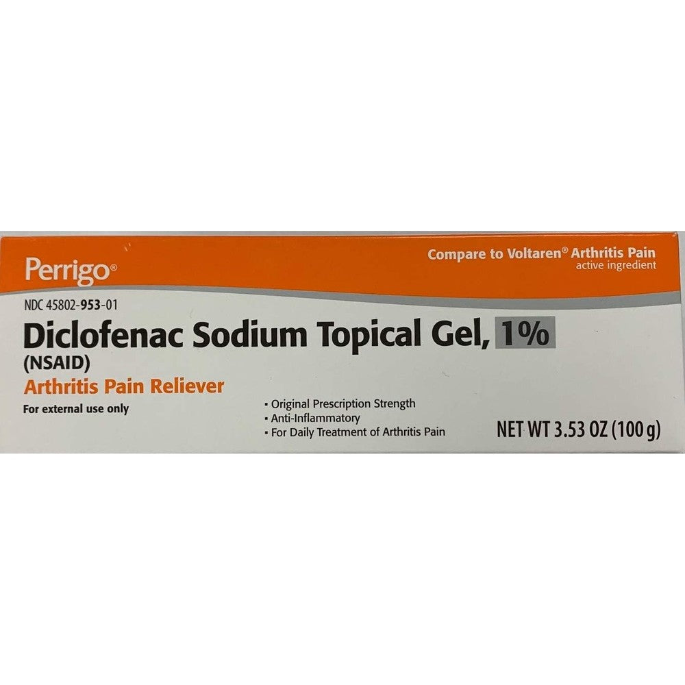 Perrigo diclofenac sodium topical gel front packaging for arthritis pain relief