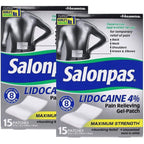 Salonpas Lidocaine Pain Relieving Maximum Strength Gel Patch front packaging showing thirty patches total