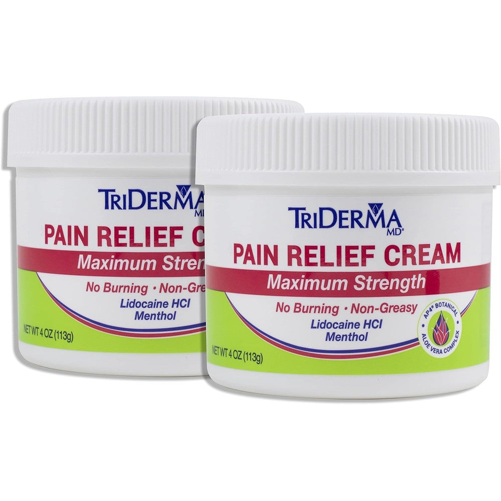 TriDerma Pain Relief Cream 4 Ounces 2 Pack front view of packaging