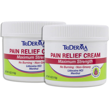 TriDerma Pain Relief Cream 4 Ounces 2 Pack front view of packaging