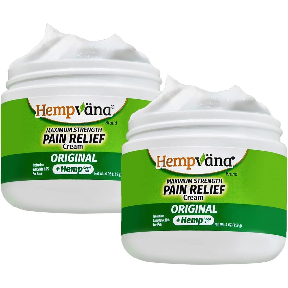 Hempvana Maximum Strength Pain Relief Cream front view of the two pack packaging.