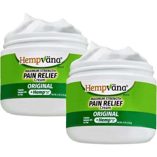 Hempvana Maximum Strength Pain Relief Cream front view of the two pack packaging.