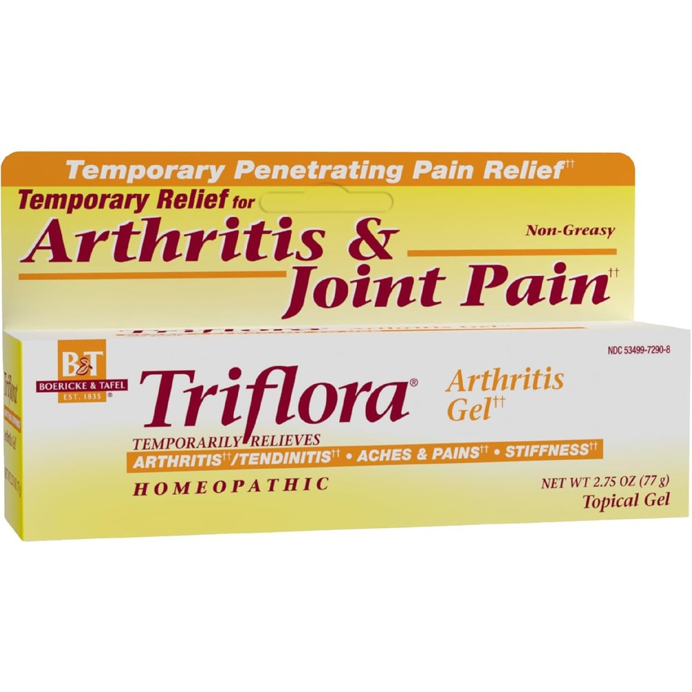Boericke and Tafel Triflora Arthritis Gel front view tube for homeopathic joint pain relief