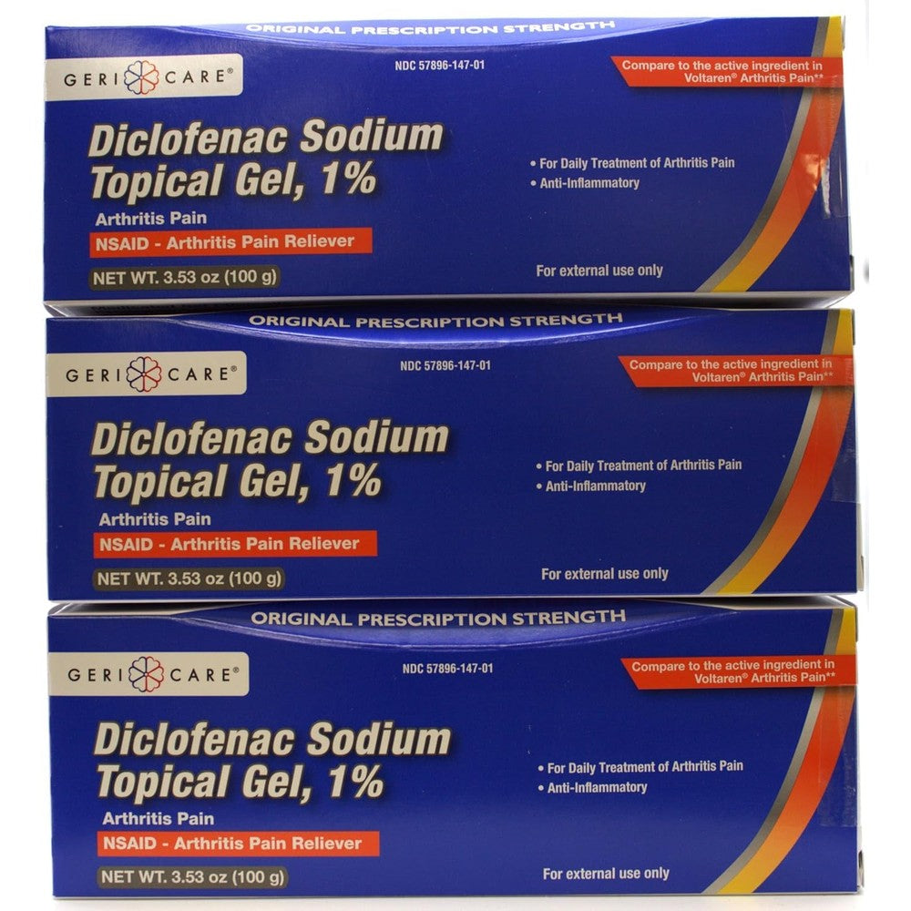 GeriCare Topical Arthritis Pain Relief Gel 3 pack front view for anti inflammatory joint care