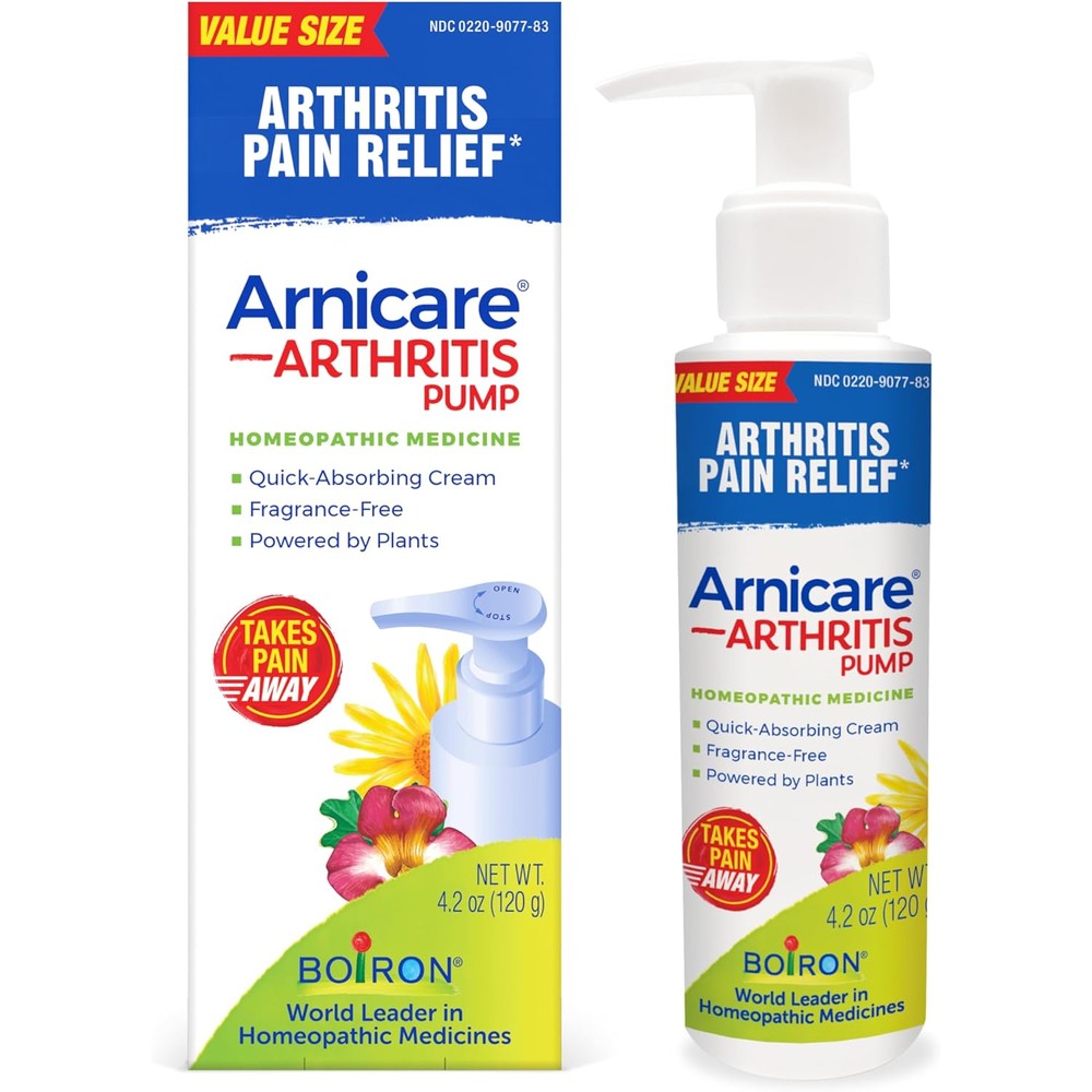 Boiron Arnicare Arthritis Pain Relief Cream Pump front view for topical joint relief