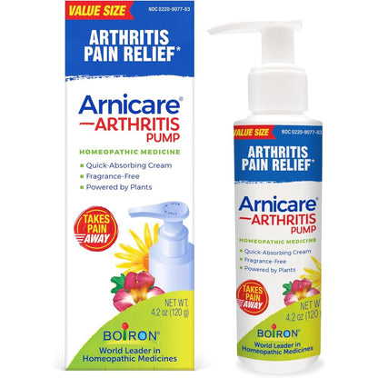 Boiron Arnicare Arthritis Pain Relief Cream Pump front view for topical joint relief