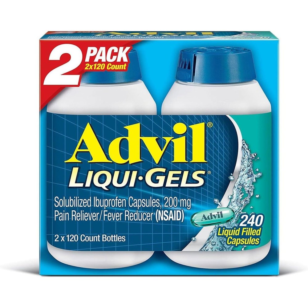 Advil Liqui-Gels 200mg ibuprofen twin pack front view for fast acting pain relief