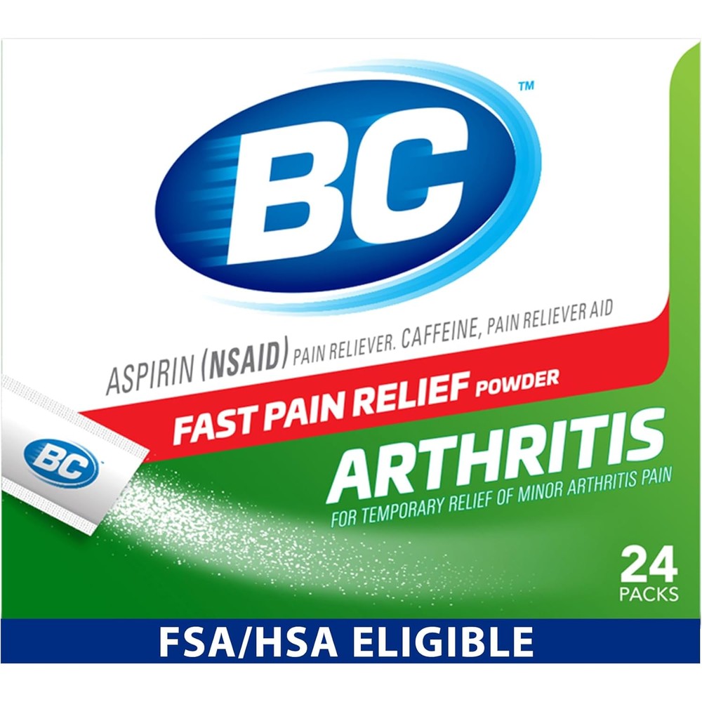 BC Pain Relief Powder Arthritis Pain 24 Count front box packaging for fast joint comfort.