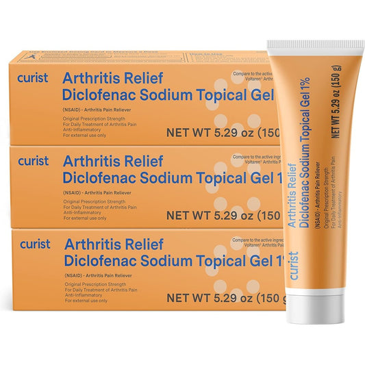Curist diclofenac sodium arthritis relief gel three pack front view for joint pain relief