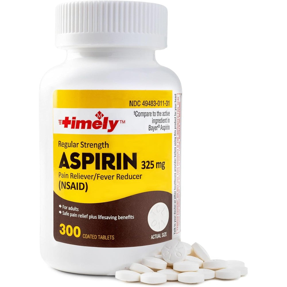 Time-Cap Labs Timely Regular Strength Aspirin 300 count front view bottle for adult pain relief