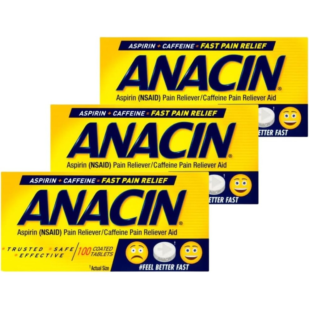 Anacin Fast Pain Relief Aspirin Tablets 3 pack front view