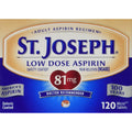 St. Joseph Aspirin 81mg 120 Tablets front bottle view showing enteric safety coating for heart health