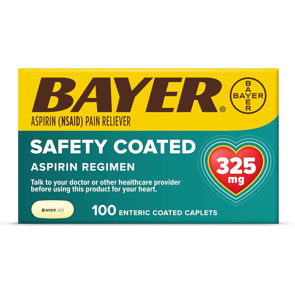Bayer Aspirin Regimen 325mg front packaging for pain relief