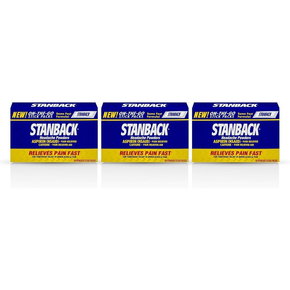 Stanback Headache Powders fast pain relief three pack boxes front view
