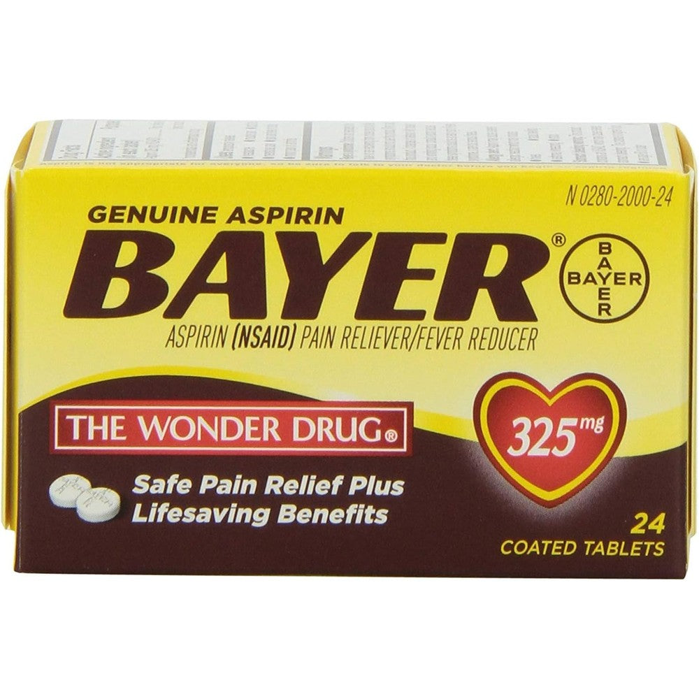 Bayer Genuine Aspirin 325mg 24 Count pack of 2 front view for fast pain relief