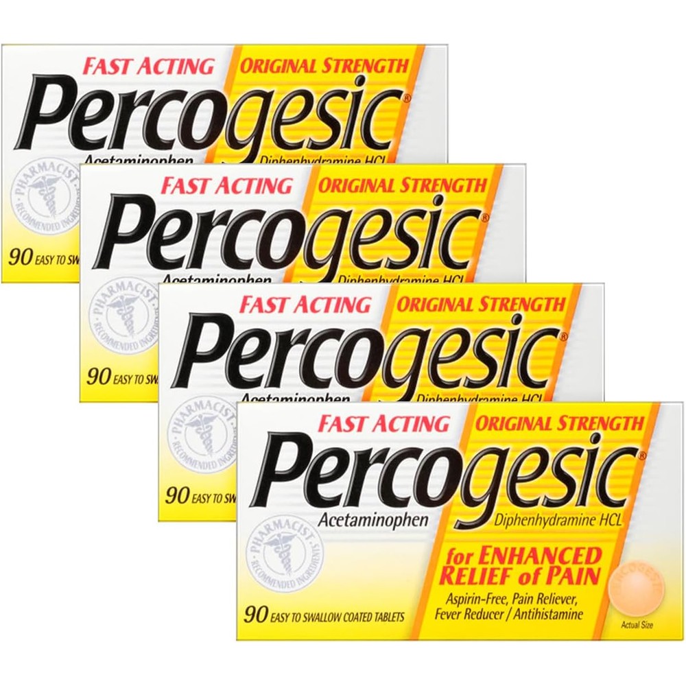 Percogesic Original Pain Relief 90 coated caplets front view packaging
