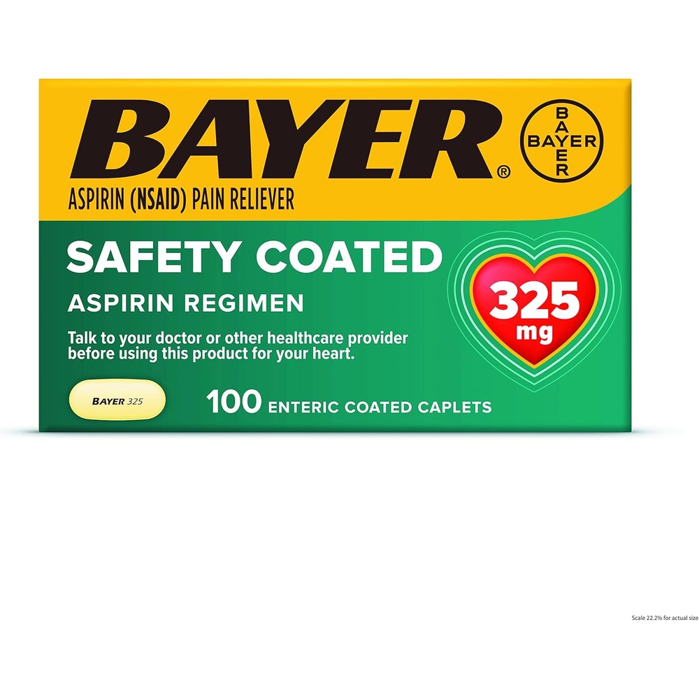 Bayer Aspirin Safety Coated 325 mg Caplets front view packaging