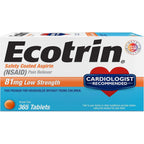 Ecotrin Low Strength Safety Coated Aspirin 81mg front view bottle for daily heart health