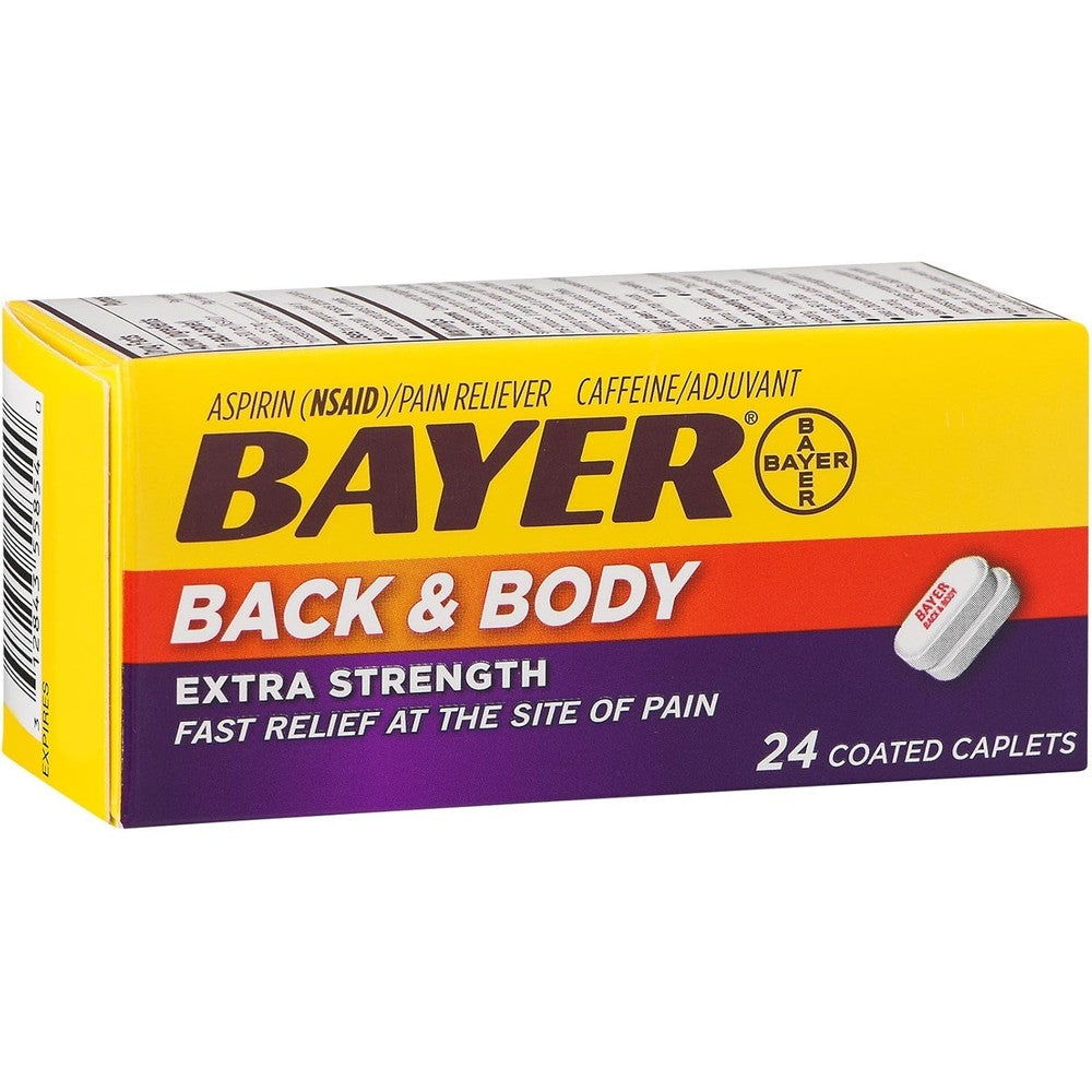 Bayer Back and Body Aspirin pain relief coated tablets front view packaging
