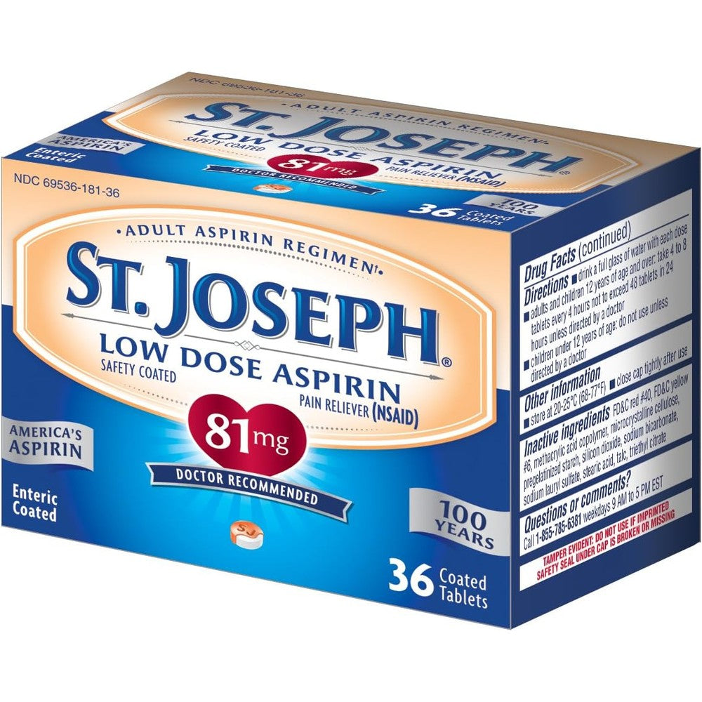 St Joseph Low Dose Aspirin 81mg front view packaging for daily heart regimen