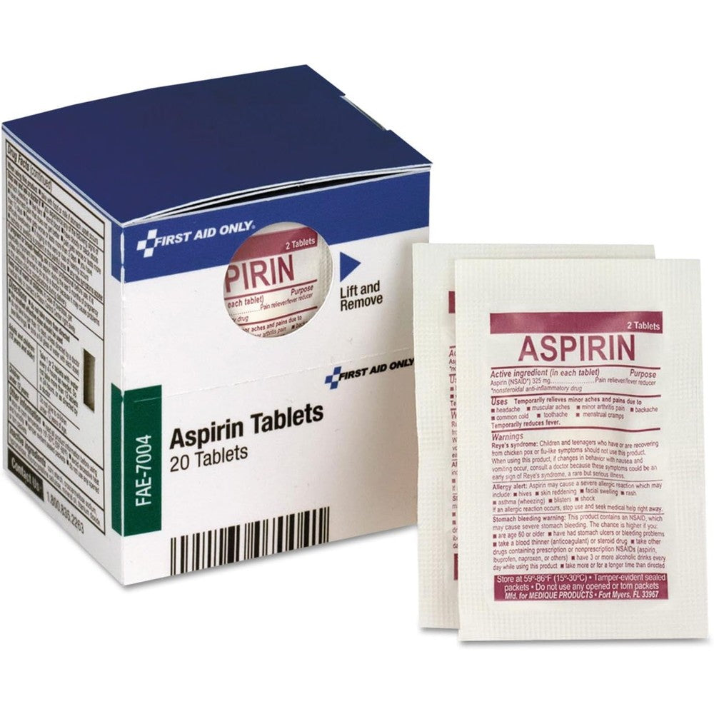 First Aid Only SmartCompliance Aspirin Refill box front view showing pain relief details