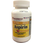 Pharbest Aspirin 81mg Chewable Orange Tablets 1000 Count front bottle view for pain relief