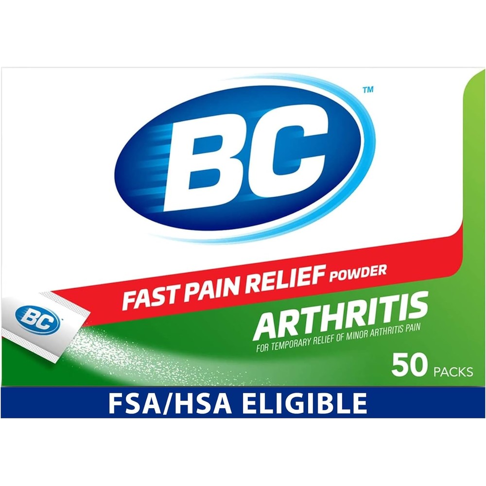 BC Powder Arthritis Pain Relief 50 count box front view fast acting joint relief
