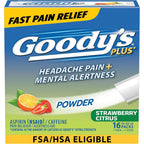 Goodyâ€™s Headache Relief Plus Mental Alertness Powder 16 count front box view for fast pain relief