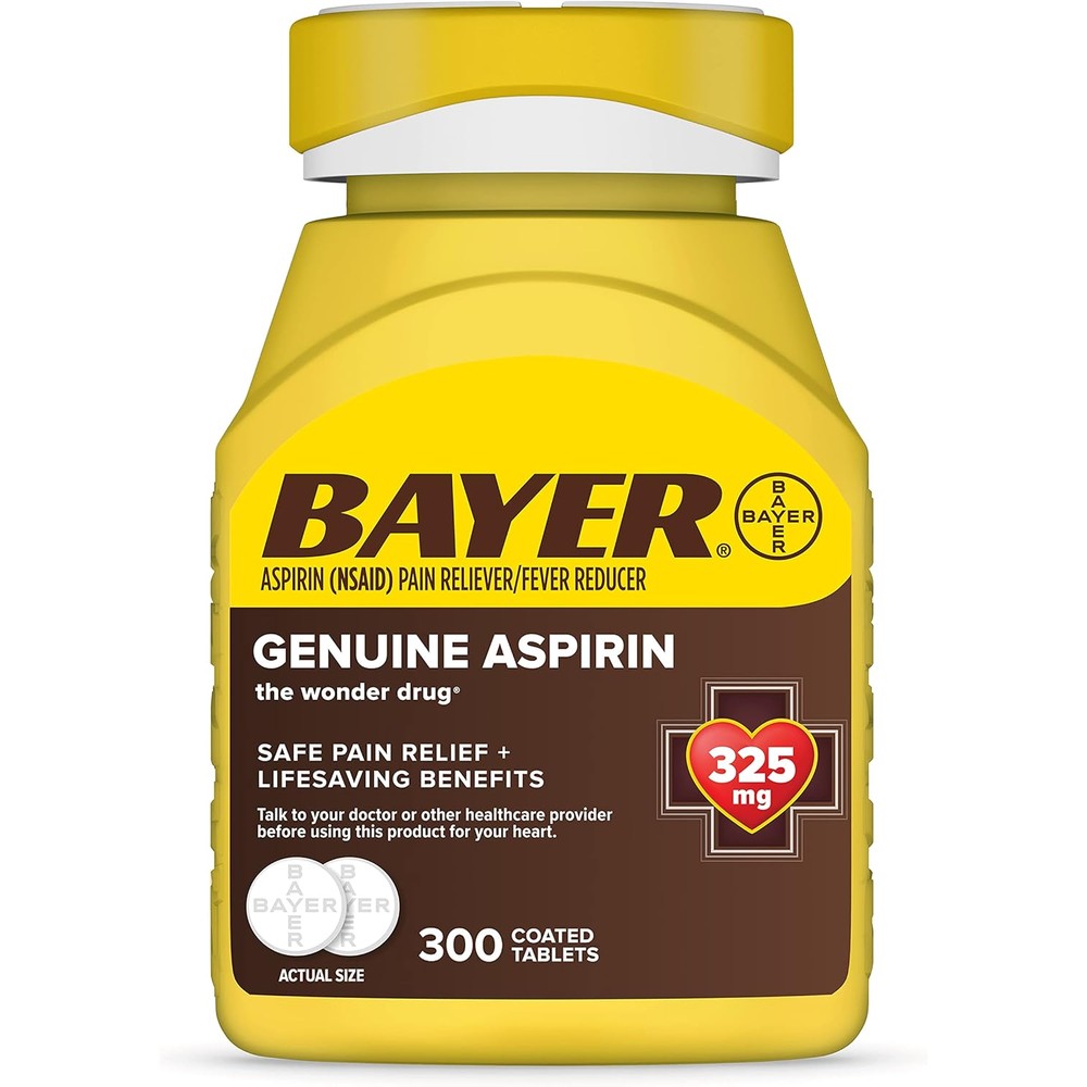 Bayer Genuine Aspirin 325 mg 300 coated tablets front view packaging