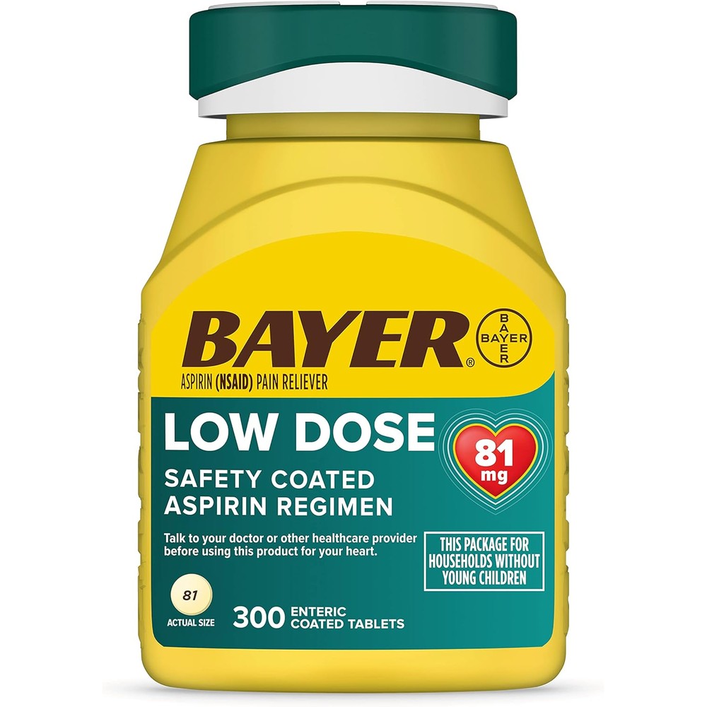 Bayer Aspirin Low Dose 81 mg front view bottle for daily heart health support