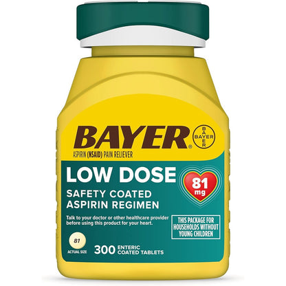 Bayer Aspirin Low Dose 81 mg front view bottle for daily heart health support