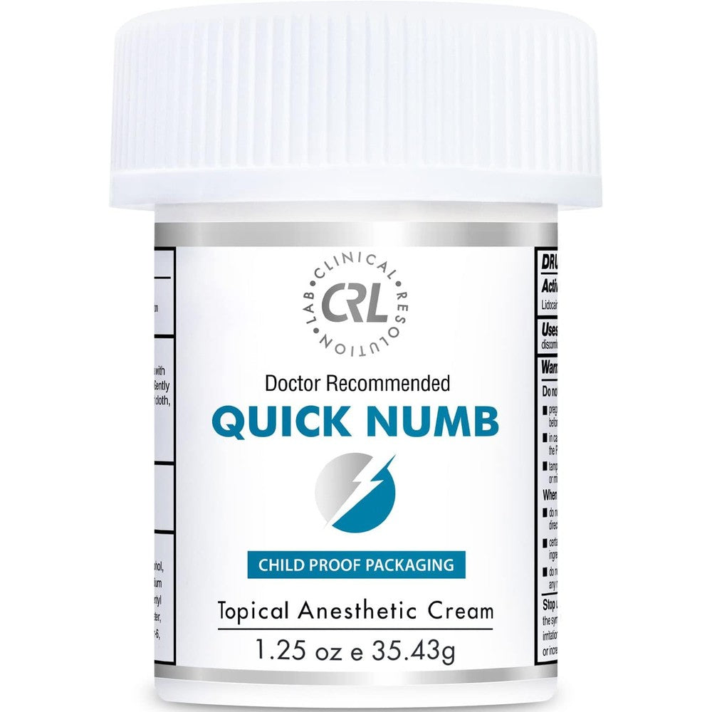 Clinical Resolution Quick Numb 5 percent lidocaine cream front view of 1.25 ounce jar for topical pain relief
