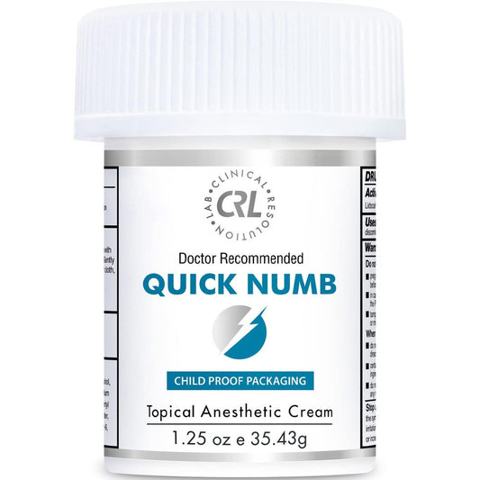 Clinical Resolution Quick Numb 5 percent lidocaine cream front view of 1.25 ounce jar for topical pain relief