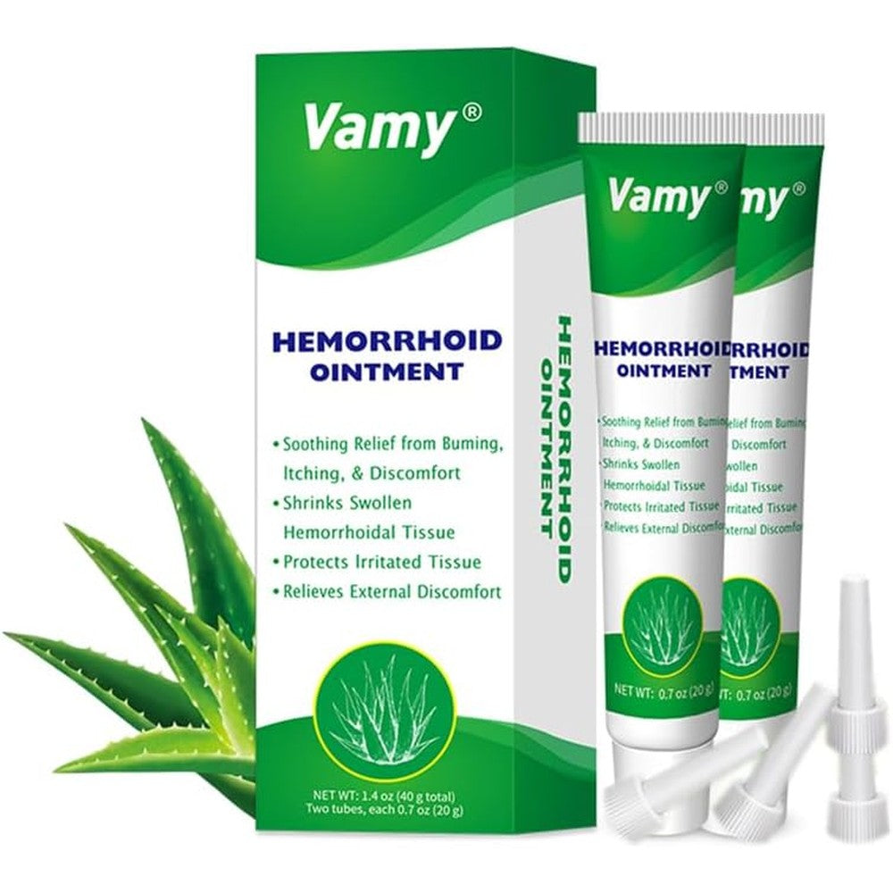 Vamy Herbal Hemorrhoid Cream dual pack front view showing maximum strength label for pain relief.